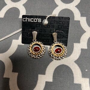 Chico's Two-Tone Earrings with Red Detail